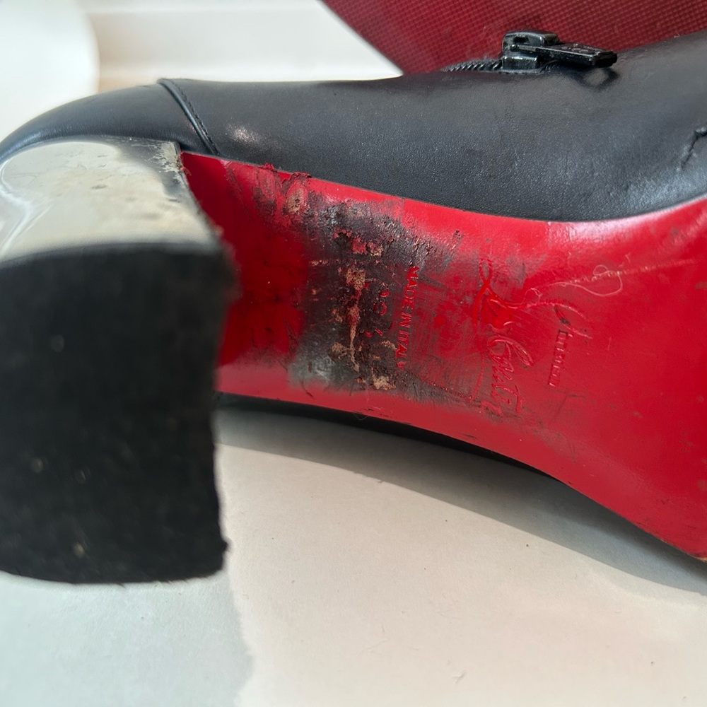 Christian Louboutin Black Leather Ankle Boots with Silver Cap Toe & Heel - Picture 10 of 16